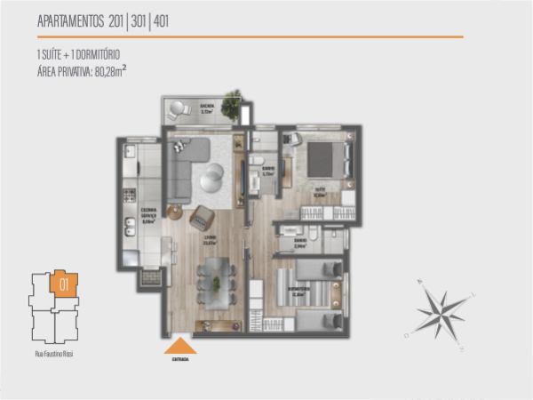 Planta apartamentos 201, 301 e 401