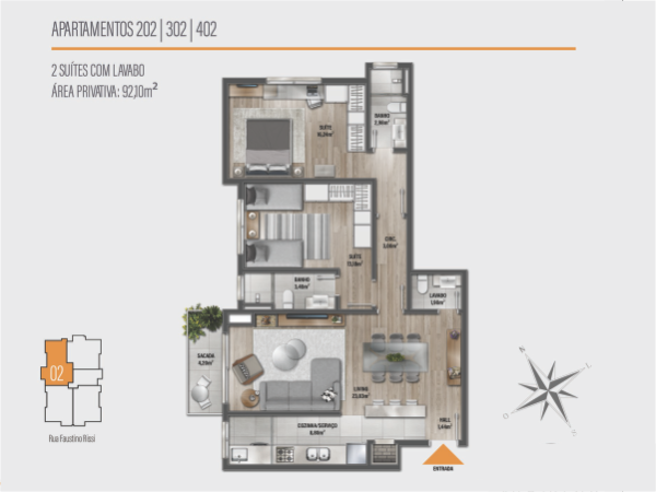 Planta apartamentos 202, 302 e 402